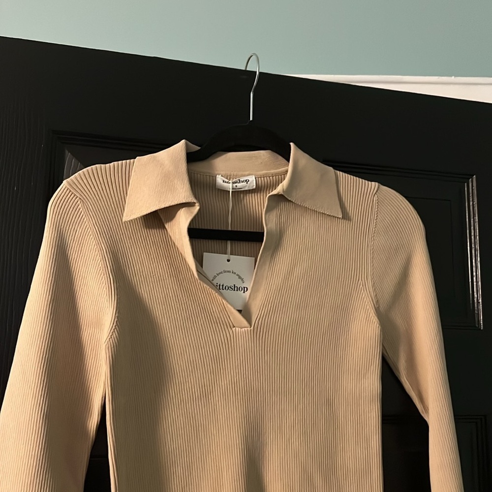 NEW Women's Cream Collar Long Sleeve Top S - Picture 3 of 5